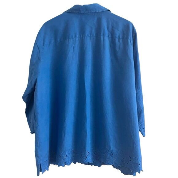 Jones New York 3X Linen Tunic Top Blue Eyelet Lace Relaxed Boho Coastal - Picture 2 of 11